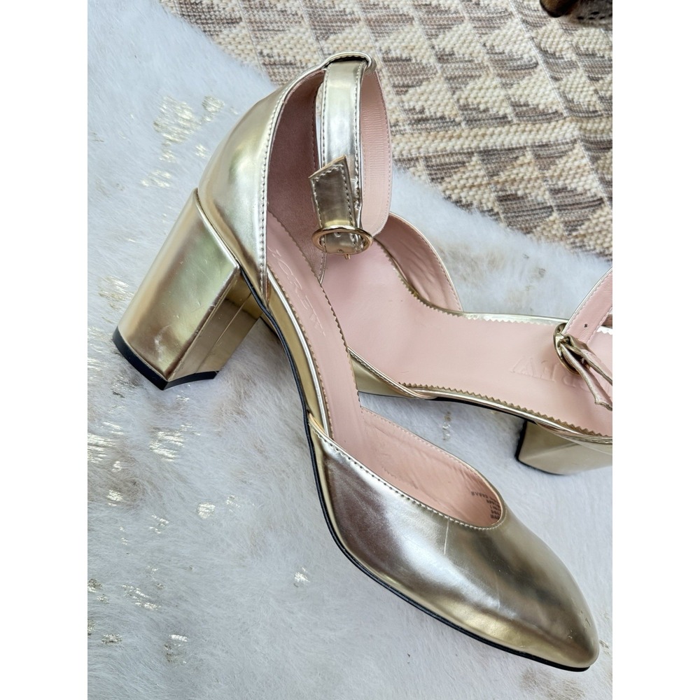 J. Crew Size Metallic Gold Ankle Strap Maisie Pump 10 Block Heel Y2K - Picture 3 of 9